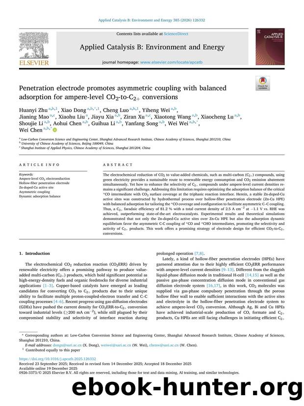Penetration electrode promotes asymmetric coupling with balanced adsorption for ampere-level CO2-to-C2+ conversions by unknow