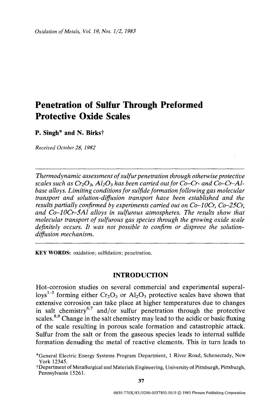 Penetration of sulfur through preformed protective oxide scales by Unknown