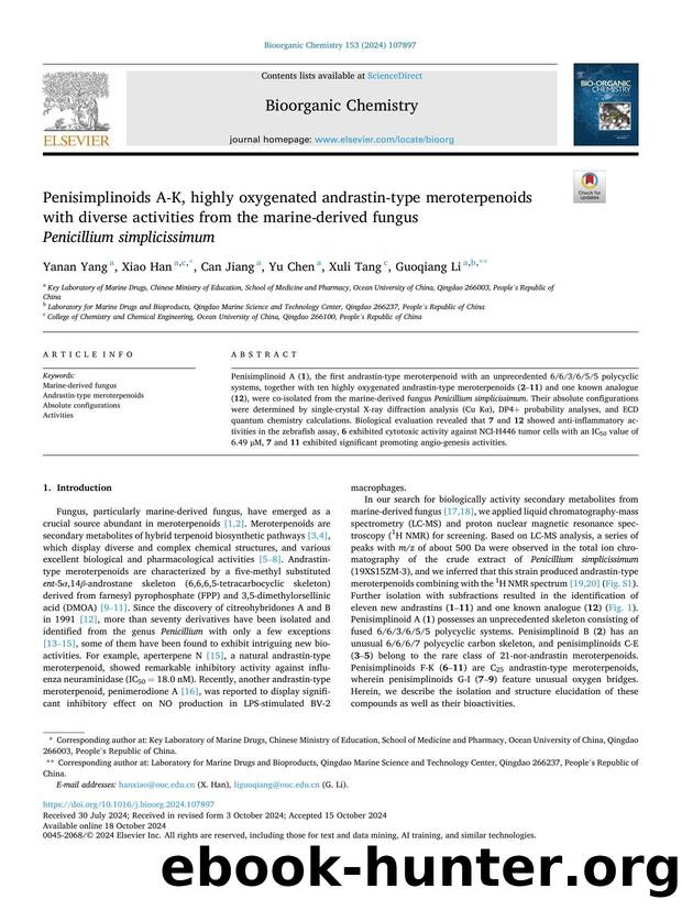 Penisimplinoids A-K, highly oxygenated andrastin-type meroterpenoids with diverse activities from the marine-derived fungus Penicillium simplicissimum by Yanan Yang