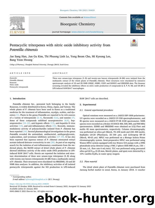 Pentacyclic triterpenes with nitric oxide inhibitory activity from Potentilla chinensis by Jae Sang Han & Jun Gu Kim & Thi Phuong Linh Le & Yong Beom Cho & Mi Kyeong Lee & Bang Yeon Hwang