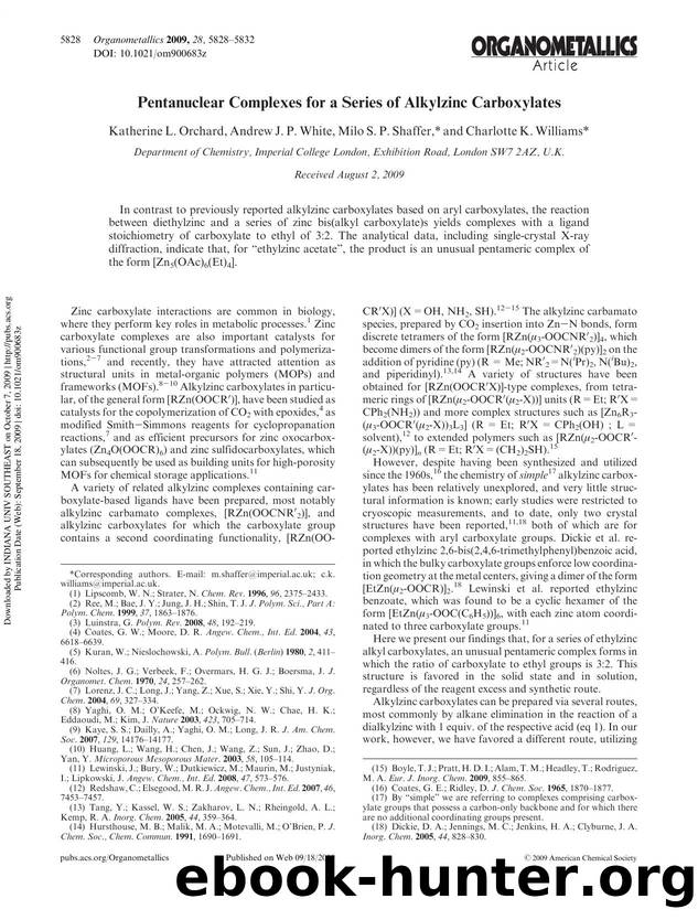 Pentanuclear Complexes for a Series of Alkylzinc Carboxylates by Katherine L. Orchard Andrew J. P. White Milo S. P. Shaffer* & Charlotte K. Williams*