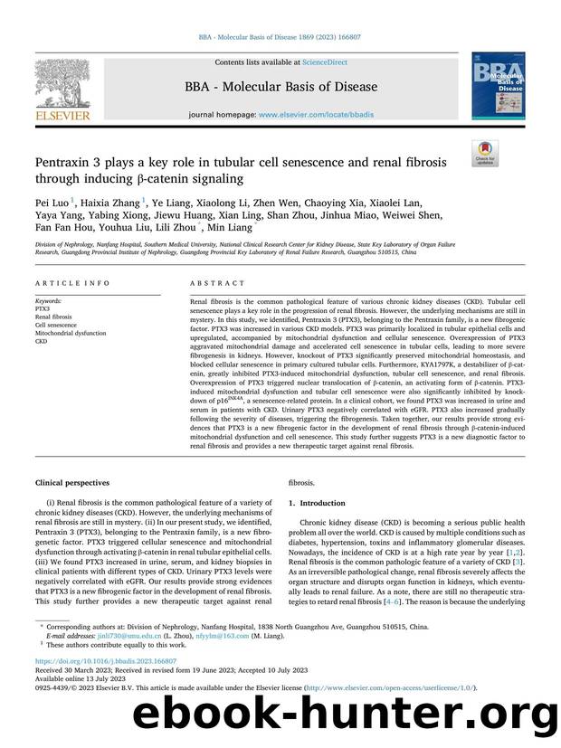Pentraxin 3 plays a key role in tubular cell senescence and renal fibrosis through inducing Î²-catenin signaling by unknow