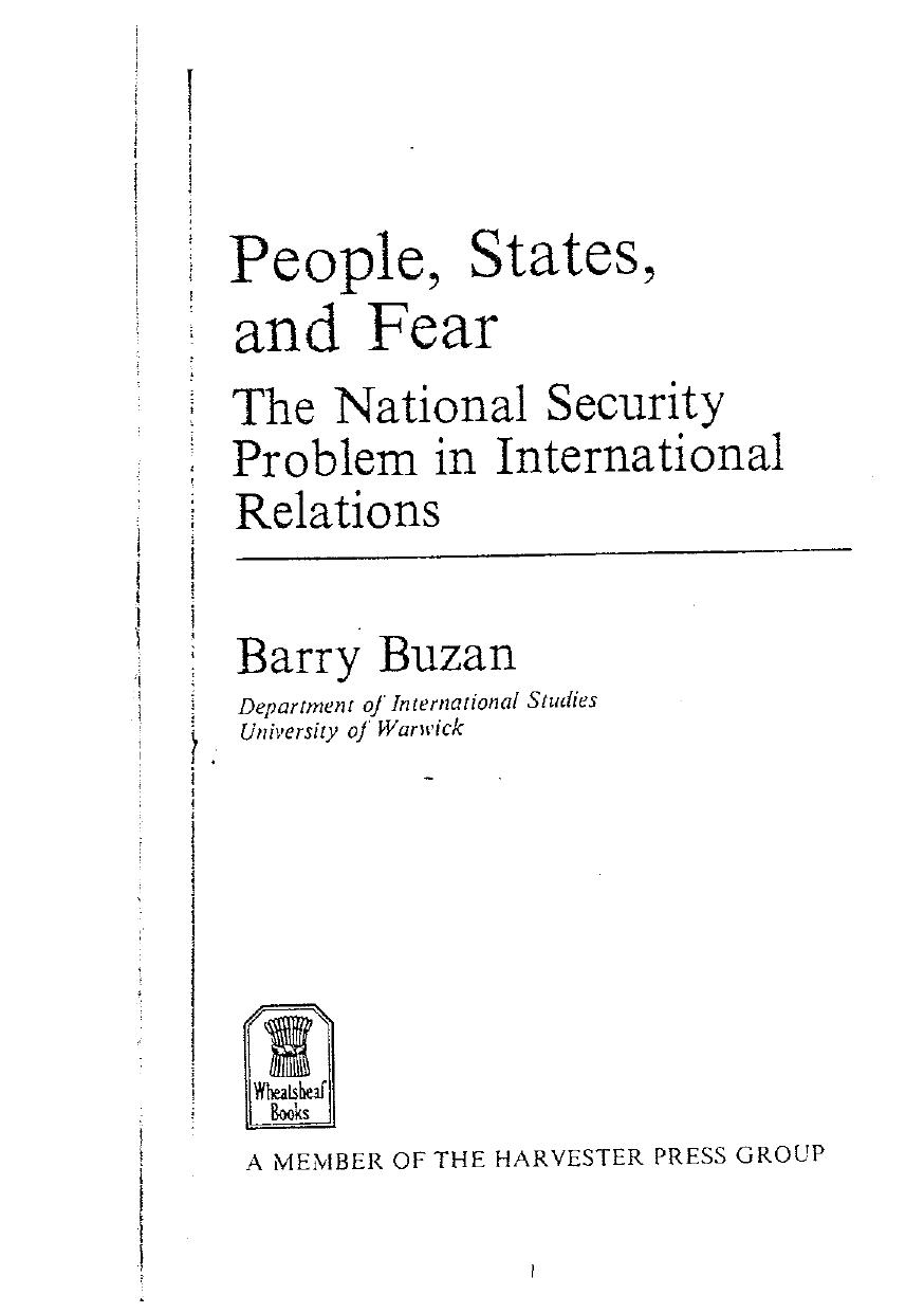 People, States and Fear: National Security Problem in International Relations by Barry Buzan