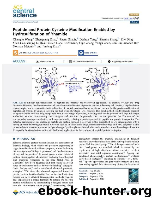 Peptide and Protein Cysteine Modification Enabled by Hydrosulfuration of Ynamide by unknow