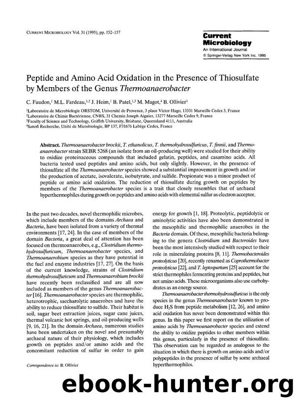 Peptide and amino acid oxidation in the presence of thiosulfate by members of the genus <Emphasis Type="Italic">Thermoanaerobacter<Emphasis> by Unknown