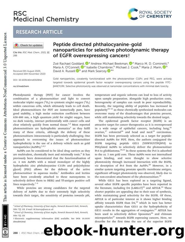 Peptide directed phthalocyanineâgold nanoparticles for selective photodynamic therapy of EGFR overexpressing cancers by unknow