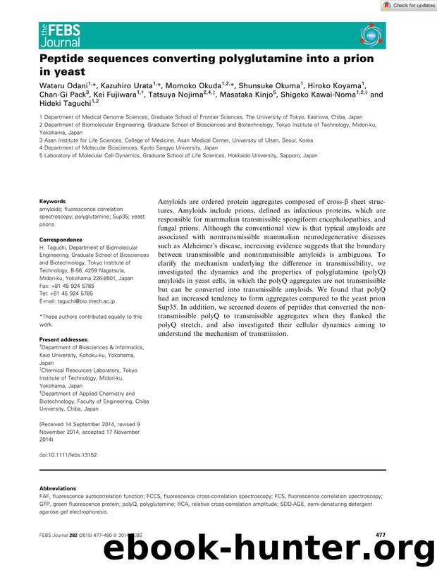 Peptide sequences converting polyglutamine into a prion in yeast by Unknown