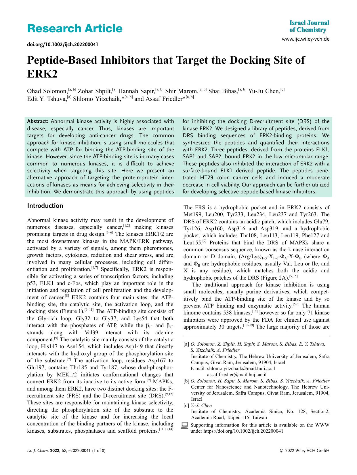 PeptideâBased Inhibitors that Target the Docking Site of ERK2 by Unknown