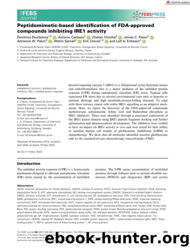 Peptidomimeticâbased identification of FDAâapproved compounds inhibiting IRE1 activity by Unknown