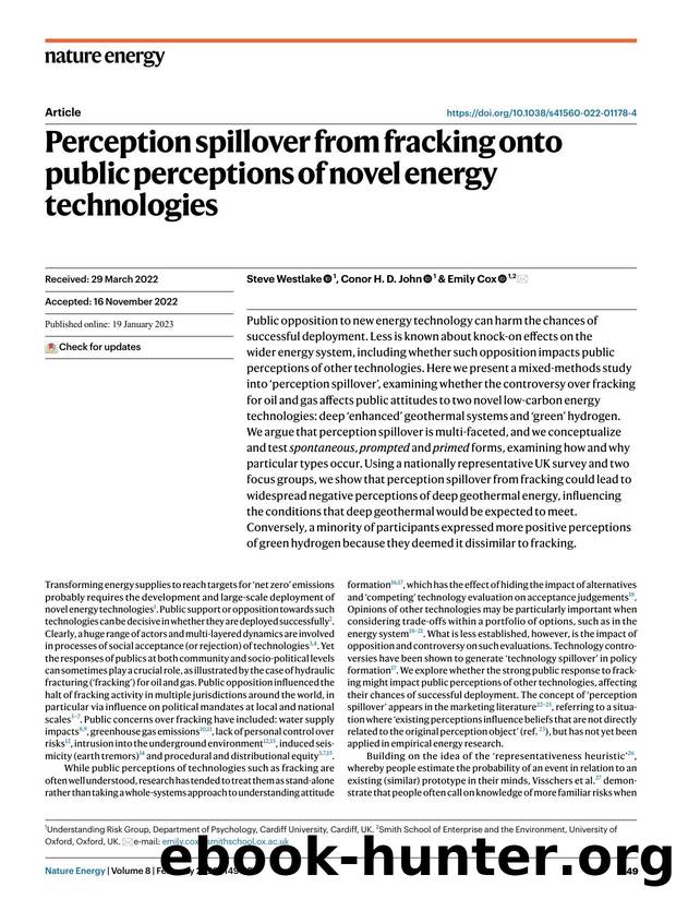 Perception spillover from fracking onto public perceptions of novel energy technologies by Steve Westlake & Conor H. D. John & Emily Cox