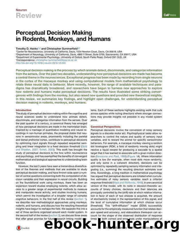 Perceptual Decision Making in Rodents, Monkeys, and Humans by Timothy D. Hanks & Christopher Summerfield