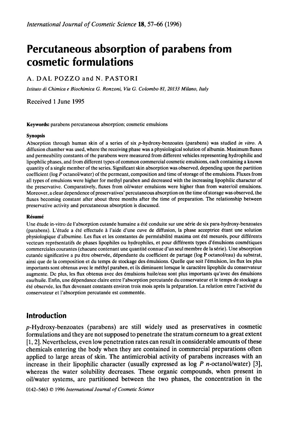 Percutaneous absorption of parabens from cosmetic formulations by Unknown