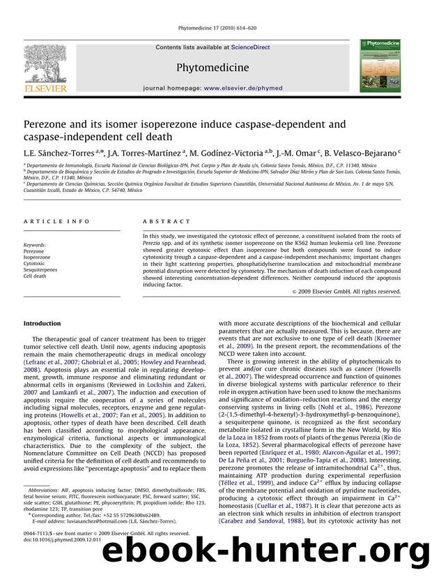 Perezone and its isomer isoperezone induce caspase-dependent and caspase-independent cell death by L.E. Sánchez-Torres; J.A. Torres-Martínez; M. Godínez-Victoria; J.-M. Omar; B. Velasco-Bejarano