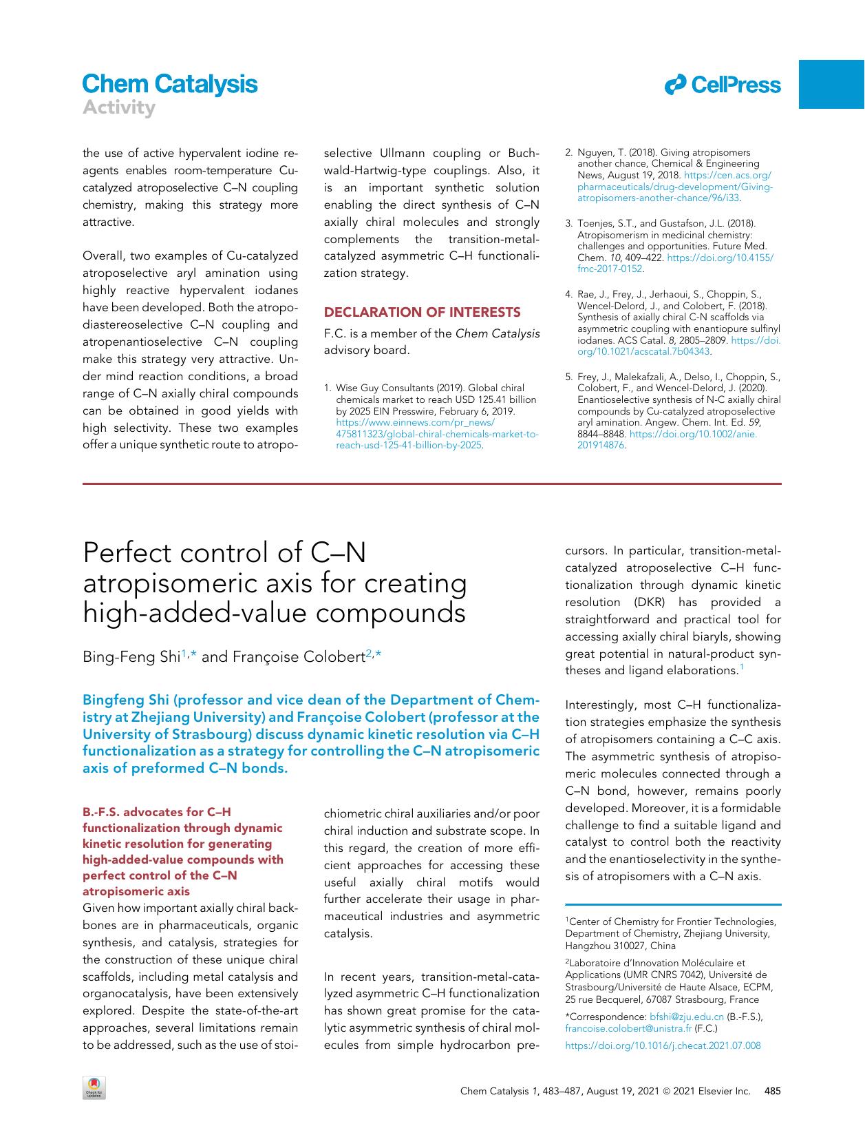 Perfect control of C-N atropisomeric axis for creating high-added-value compounds by Bing-Feng Shi & Françoise Colobert