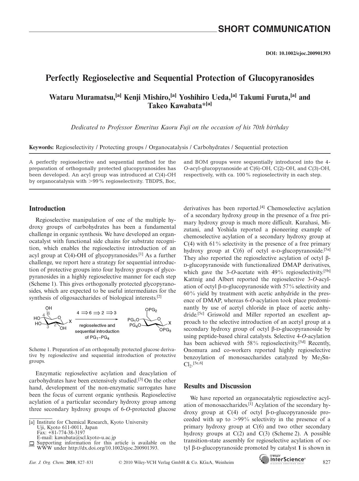 Perfectly Regioselective and Sequential Protection of Glucopyranosides by Unknown