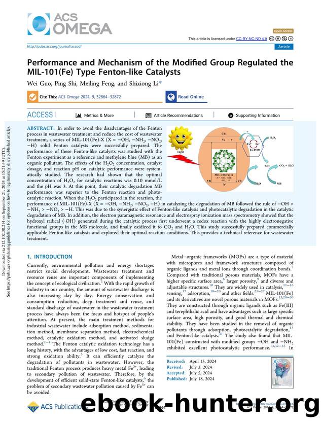 Performance and Mechanism of the Modified Group Regulated the MIL-101(Fe) Type Fenton-like Catalysts by Wei Guo Ping Shi Meiling Feng & Shixiong Li