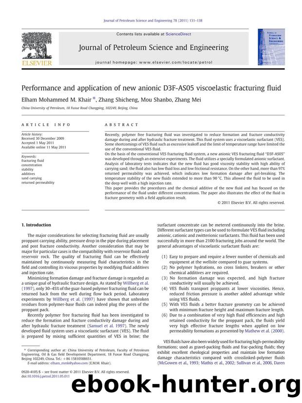 Performance and application of new anionic D3F-AS05 viscoelastic fracturing fluid by Elham Mohammed M. Khair & Zhang Shicheng & Mou Shanbo & Zhang Mei