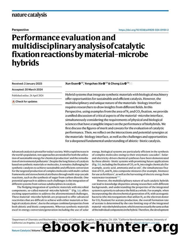 Performance evaluation and multidisciplinary analysis of catalytic fixation reactions by materialâmicrobe hybrids by Xun Guan & Yongchao Xie & Chong Liu