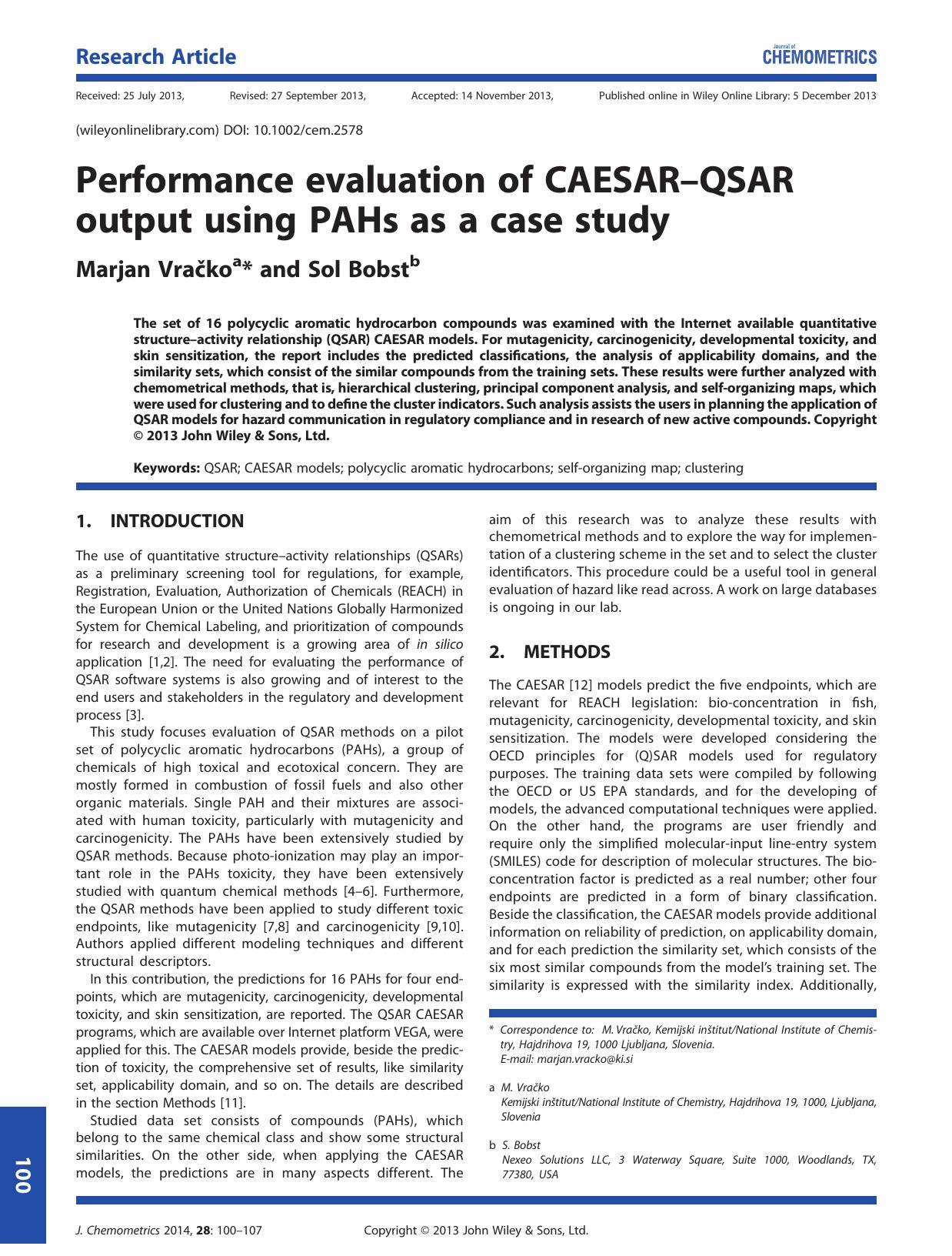 Performance evaluation of CAESARQSAR output using PAHs as a case study by Unknown