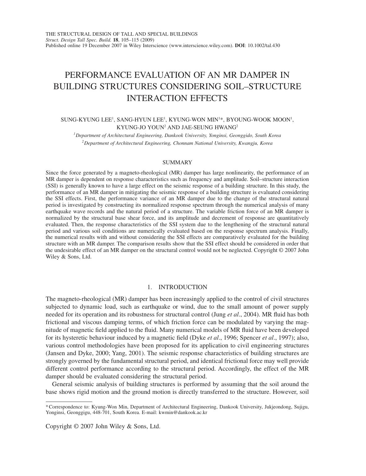 Performance evaluation of an MR damper in building structures considering soil-structure interaction effects by PC