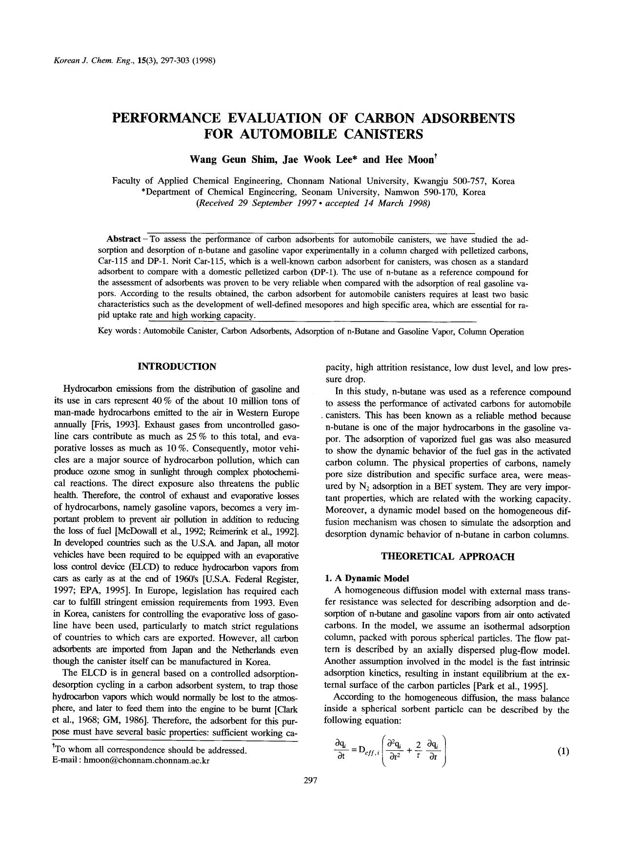 Performance evaluation of carbon adsorbents for automobile canisters by Unknown