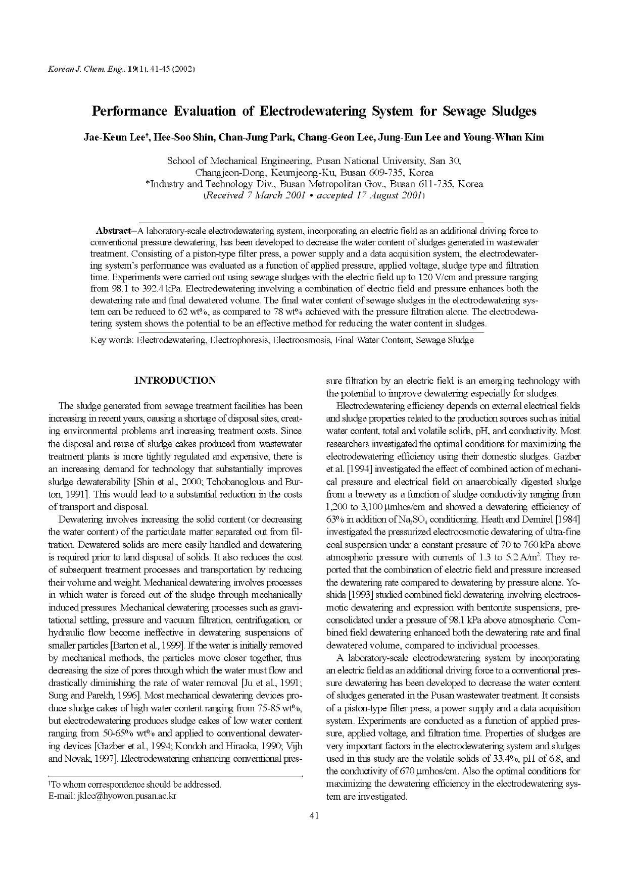Performance evaluation of electrodewatering system for sewage sludges by Unknown