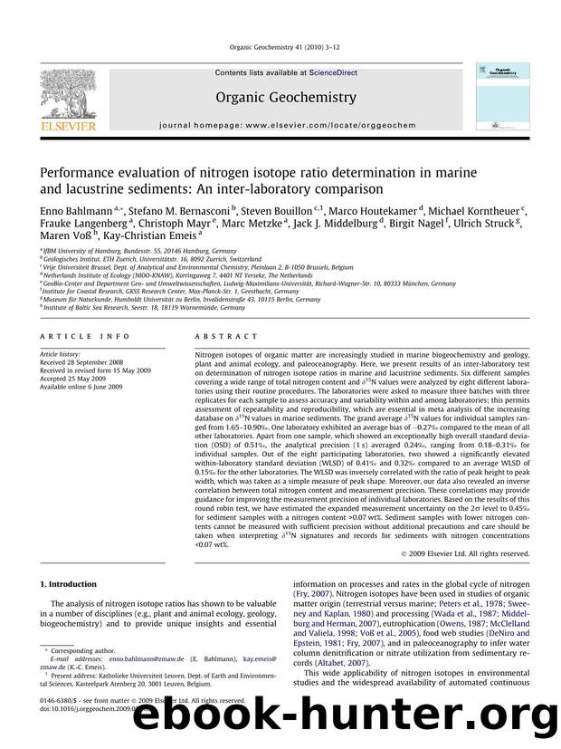 Performance evaluation of nitrogen isotope ratio determination in marine and lacustrine sediments: An inter-laboratory comparison by unknow