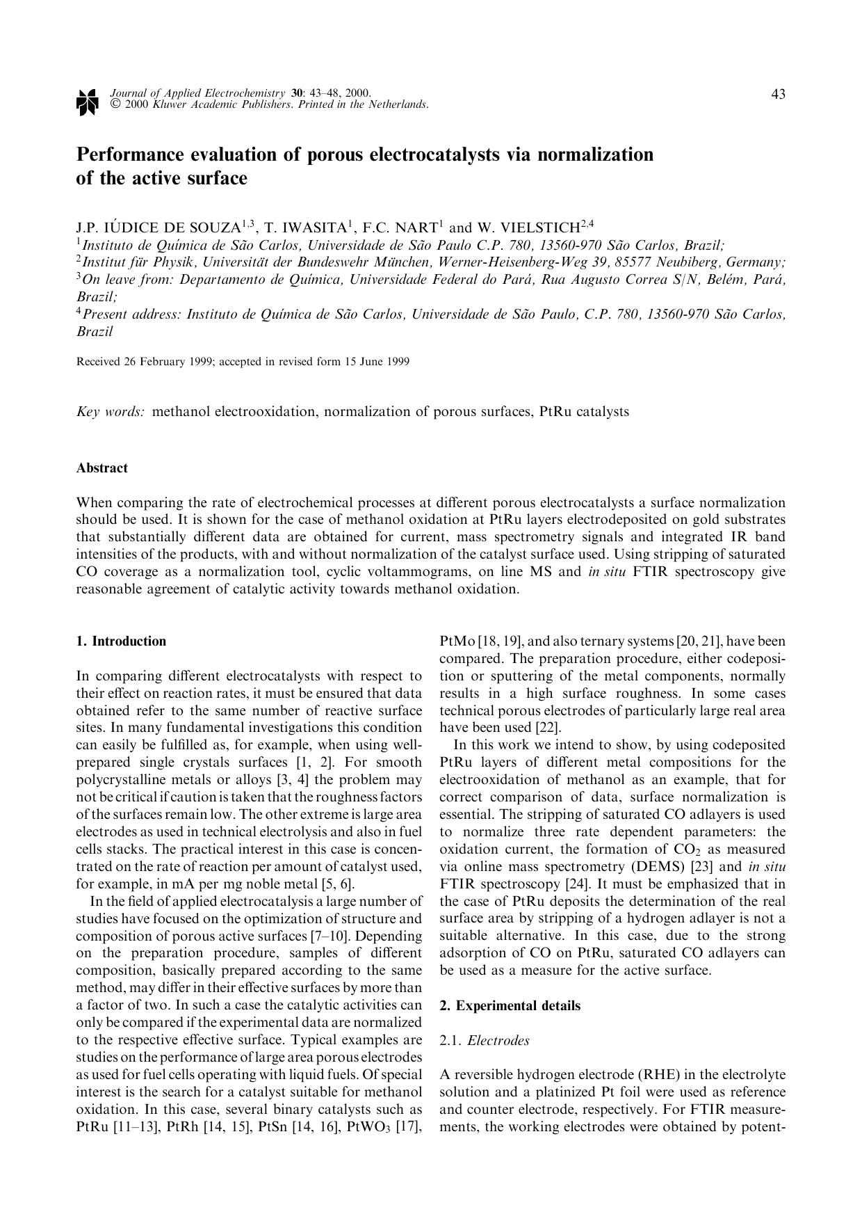 Performance evaluation of porous electrocatalysts via normalization of the active surface by Unknown