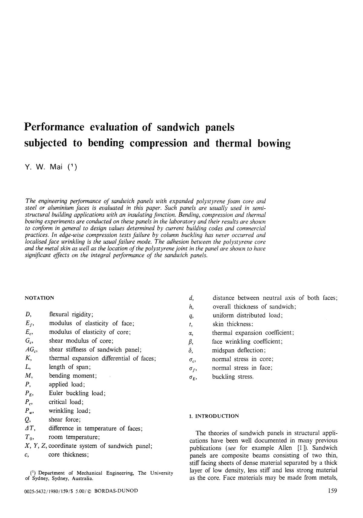 Performance evaluation of sandwich panels subjected to bending compression and thermal bowing by Unknown