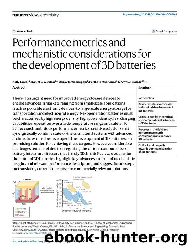 Performance metrics and mechanistic considerations for the development of 3D batteries by Kelly Nieto & Daniel S. Windsor & Bairav S. Vishnugopi & Partha P. Mukherjee & Amy L. Prieto