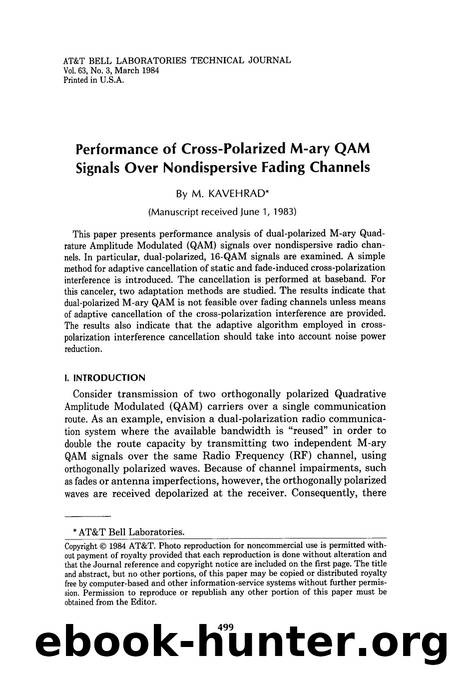 Performance of CrossPolarized Mary QAM Signals Over Nondispersive Fading Channels by Unknown