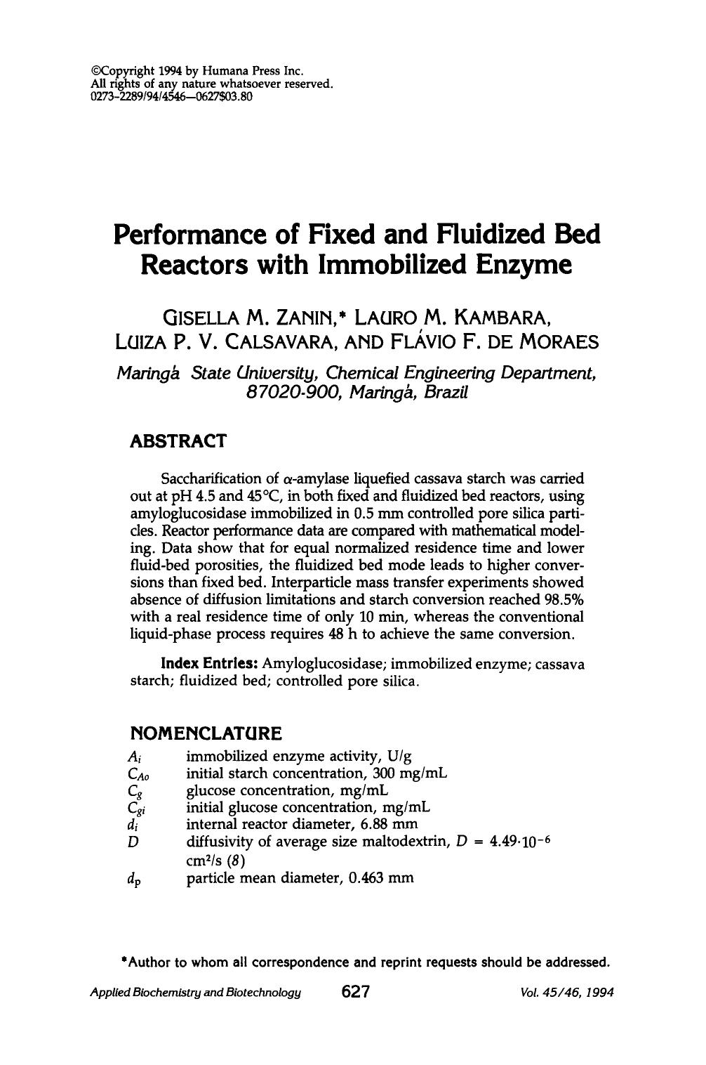 Performance of fixed and fluidized bed reactors with immobilized enzyme by Unknown