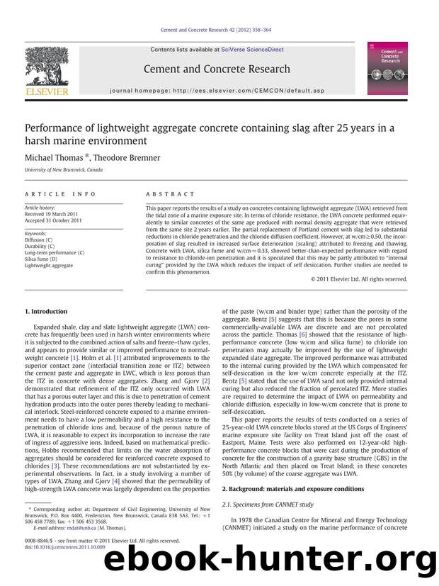 Performance of lightweight aggregate concrete containing slag after 25years in a harsh marine environment by Michael Thomas & Theodore Bremner