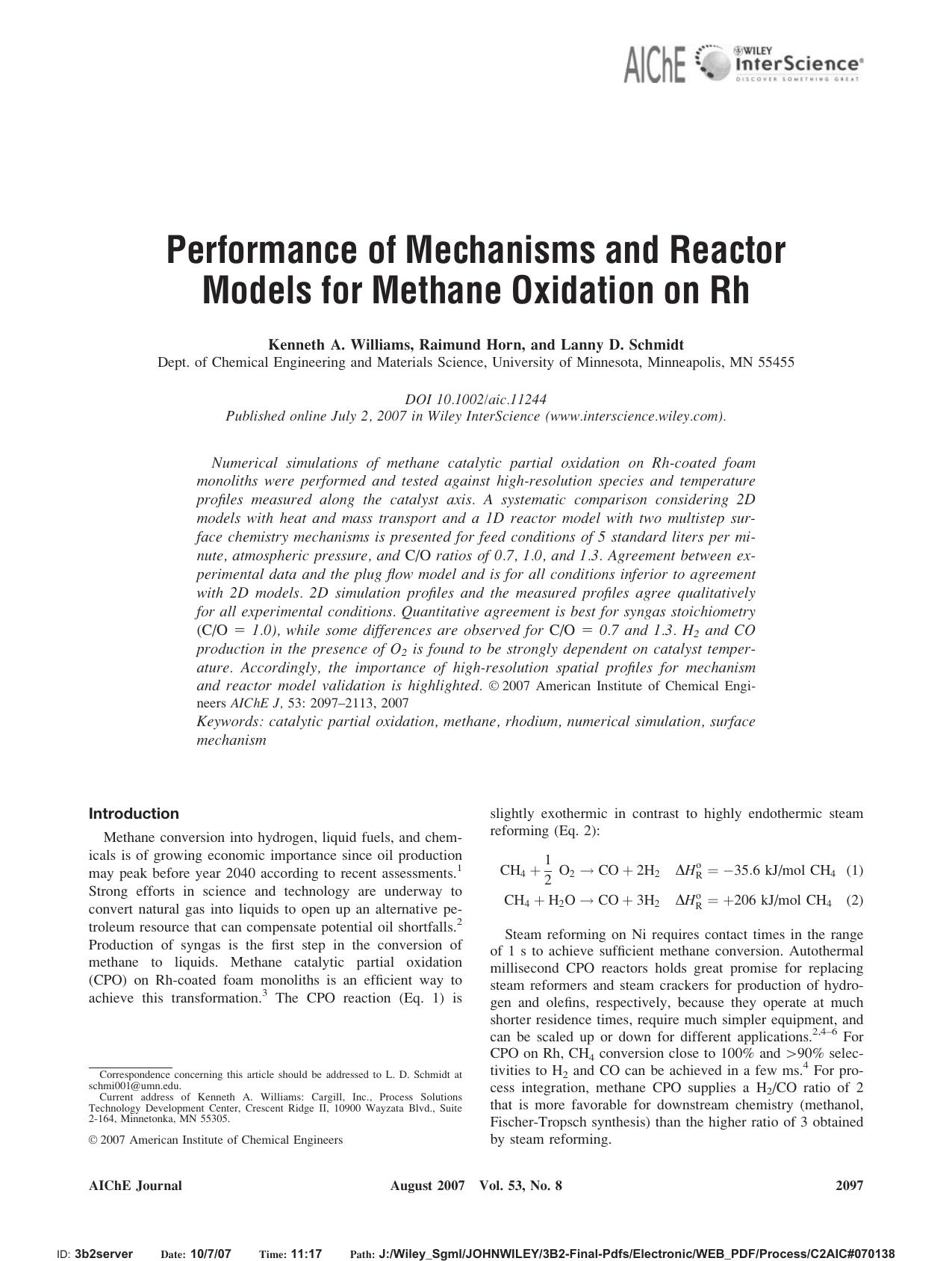 Performance of mechanisms and reactor models for methane oxidation on Rh by Unknown