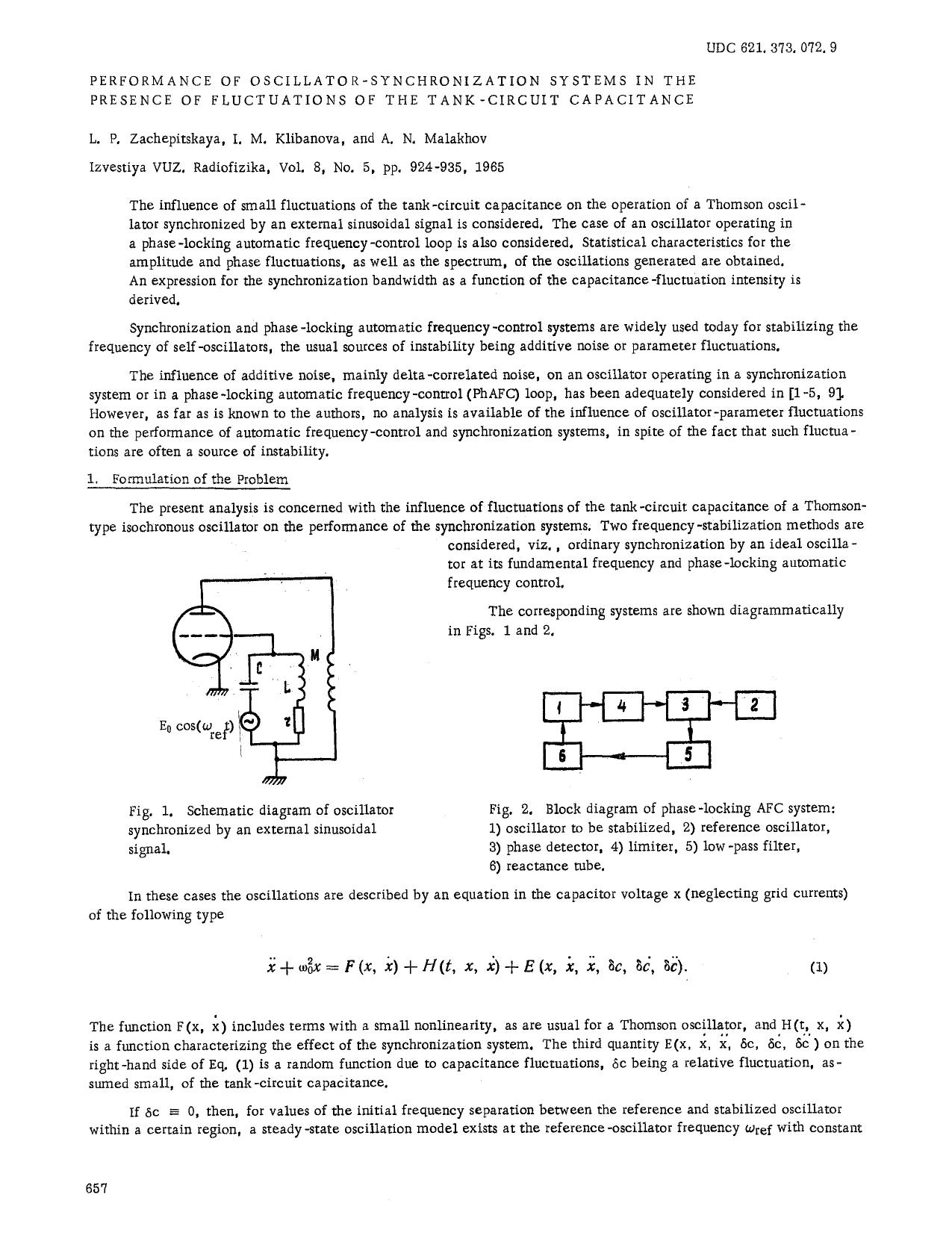 Performance of oscillator-synchronization systems in the presence of fluctuations of the tank-circuit capacitance by Unknown