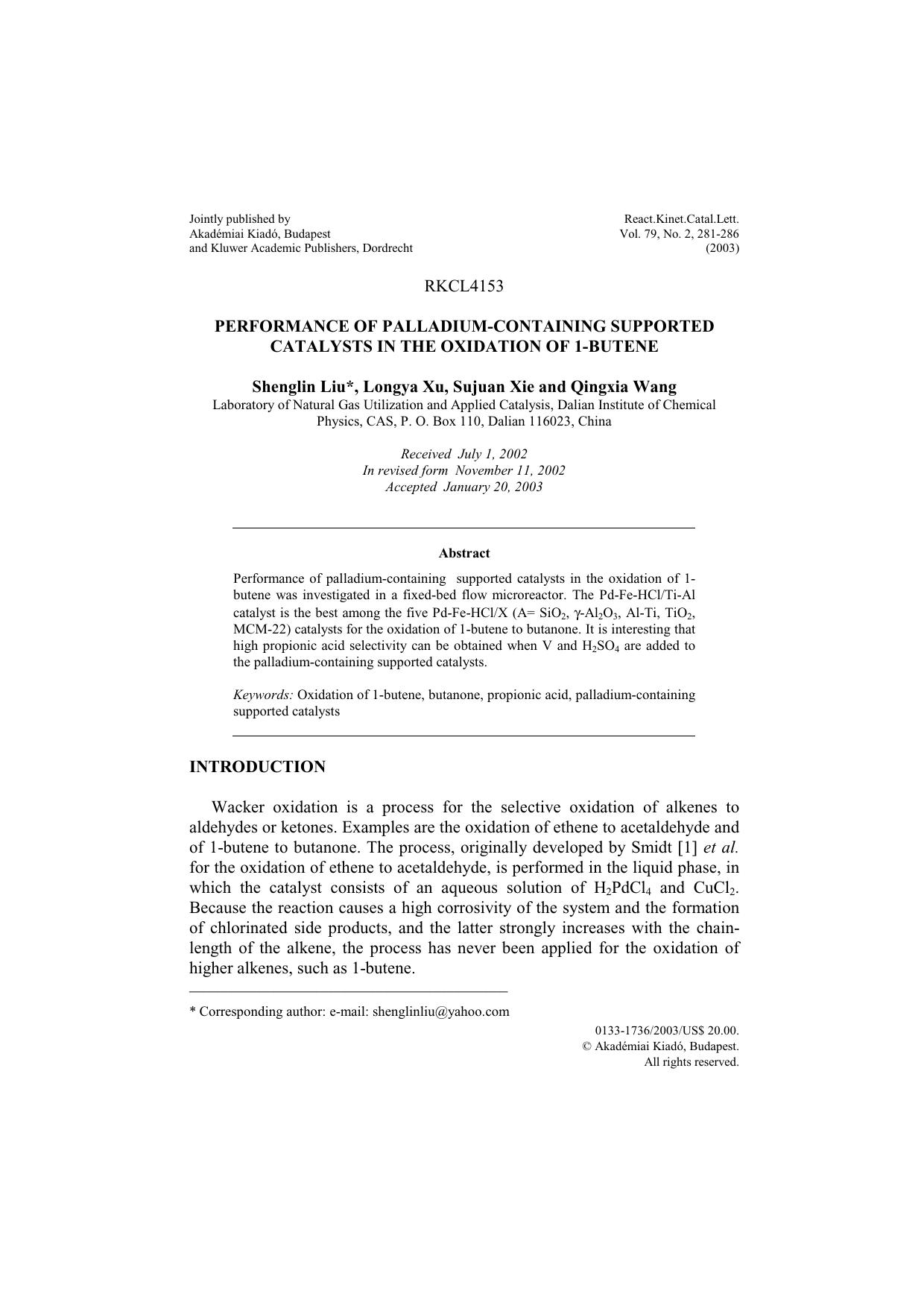 Performance of palladium-containing supported catalysts in the oxidation of 1-butene by Unknown
