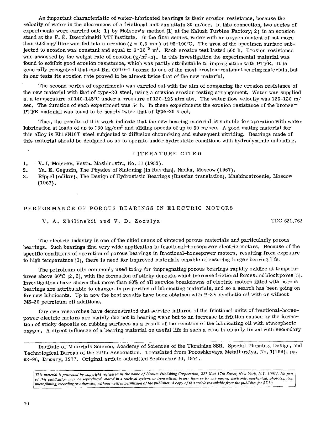 Performance of porous bearings in electric motors by Unknown