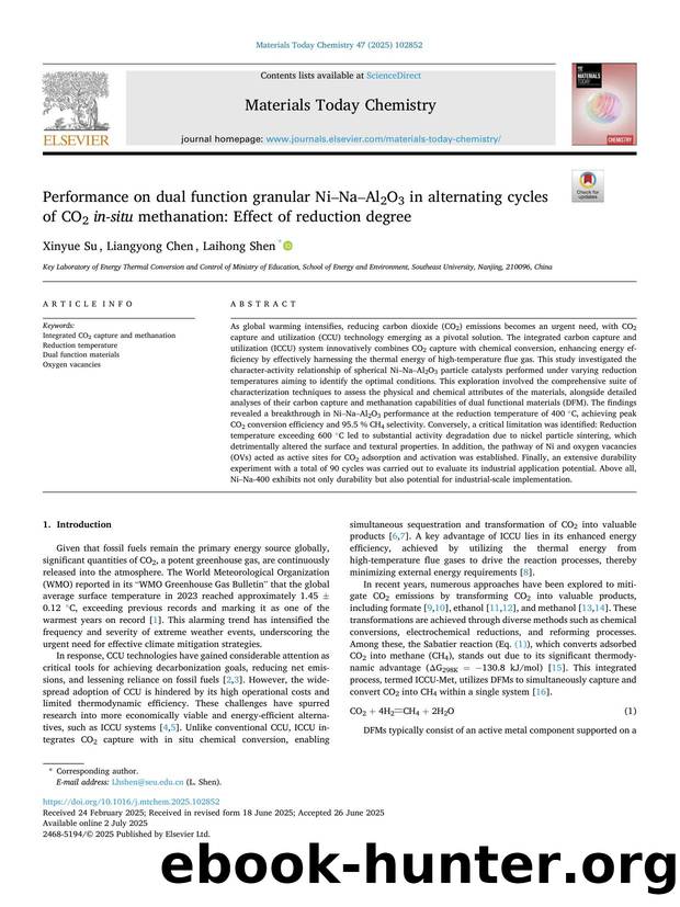 Performance on dual function granular NiâNaâAl2O3 in alternating cycles of CO2 in-situ methanation: Effect of reduction degree by Xinyue Su