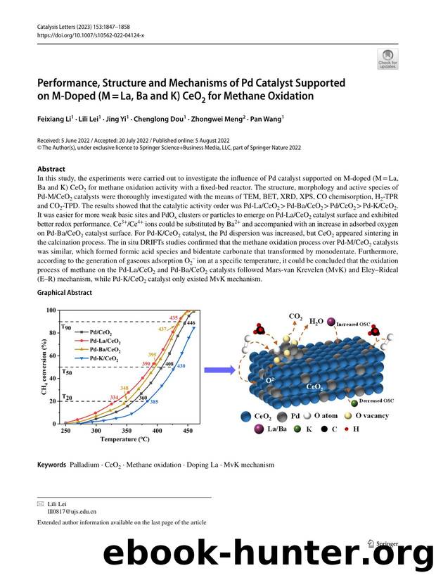 Performance, Structure and Mechanisms of Pd Catalyst Supported on M-Doped (Mâ=âLa, Ba and K) CeO2 for Methane Oxidation by Feixiang Li & Lili Lei & Jing Yi & Chenglong Dou & Zhongwei Meng & Pan Wang