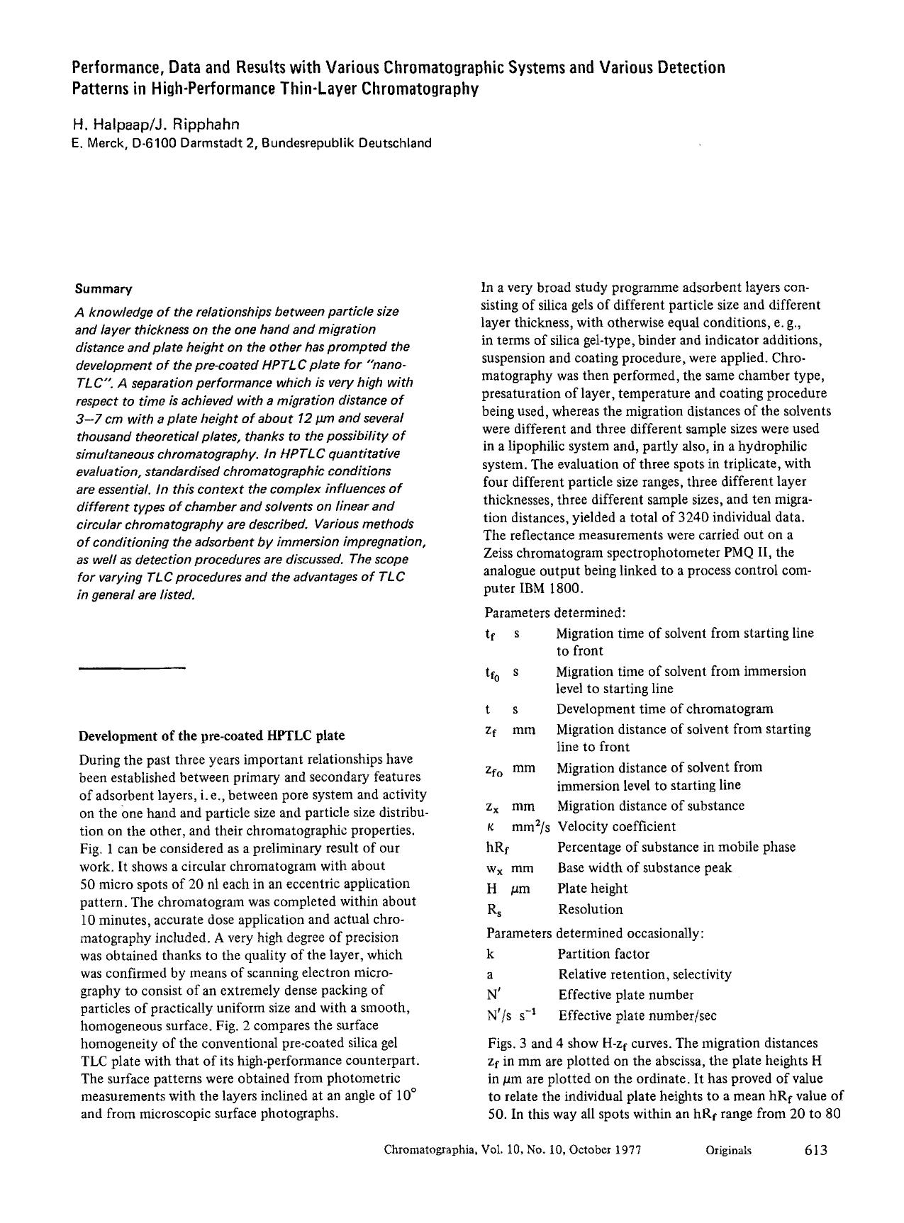 Performance, data and results with various chromatographic systems and various detection patterns in high-performance thin-layer chromatography by Unknown