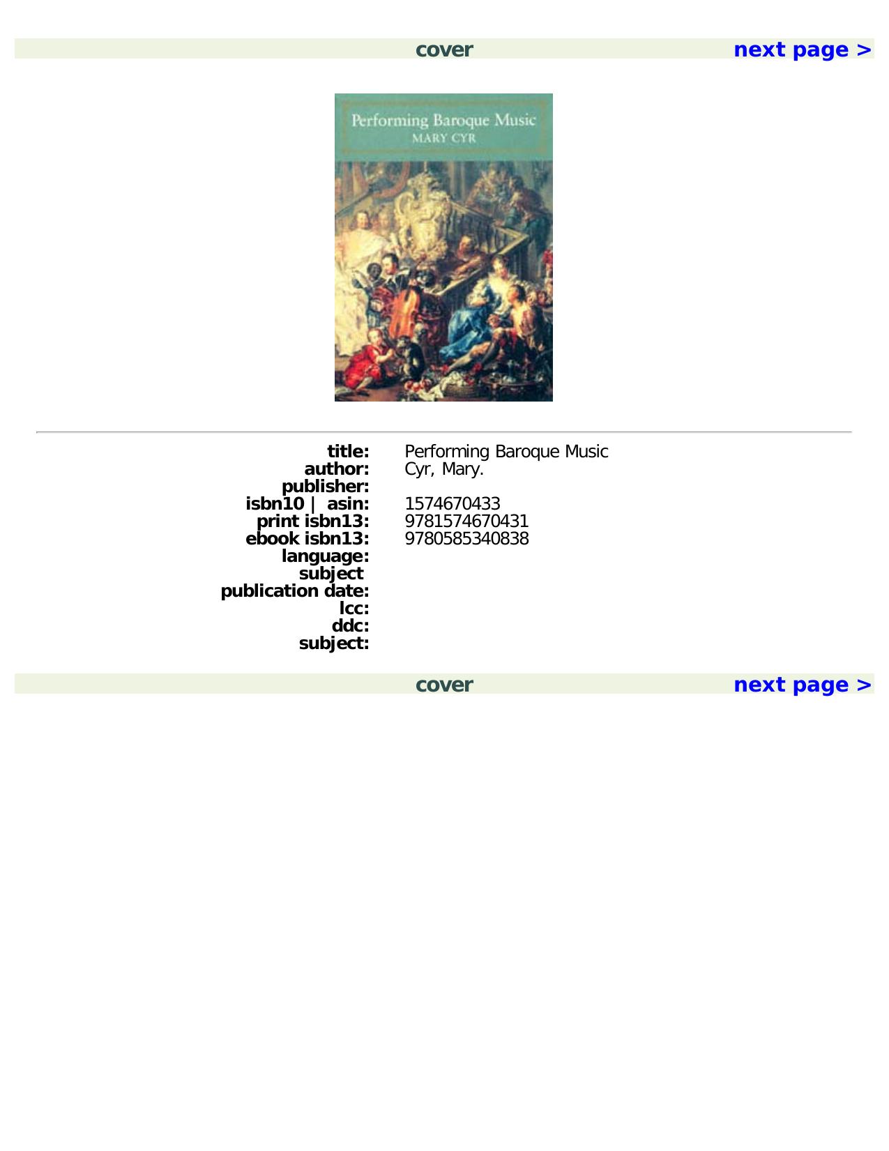 Performing Baroque Music by Mary Cyr