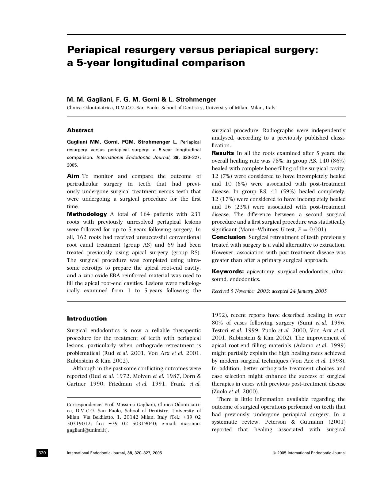 Periapical resurgery versus periapical surgery a 5-year longitudinal comparison by Unknown