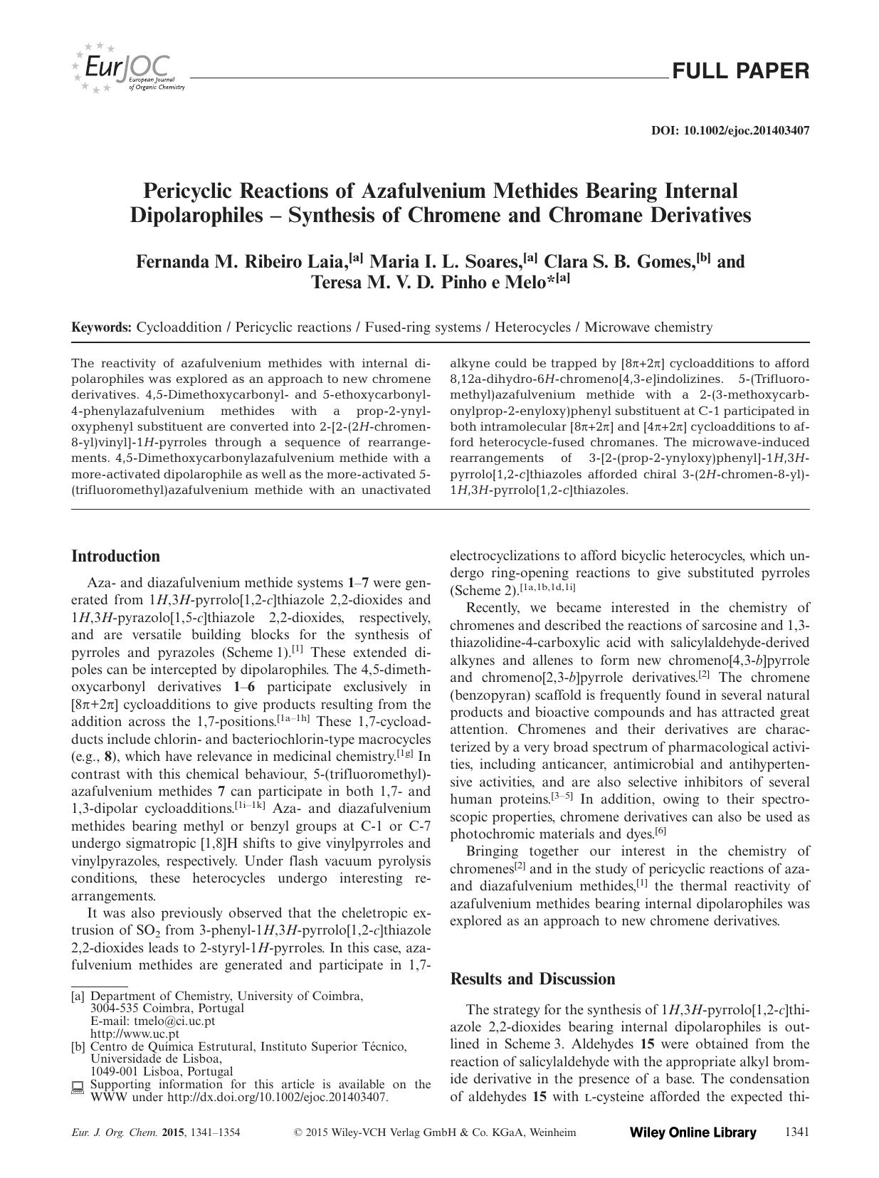 Pericyclic Reactions of Azafulvenium Methides Bearing Internal Dipolarophiles Synthesis of Chromene and Chromane Derivatives by Unknown