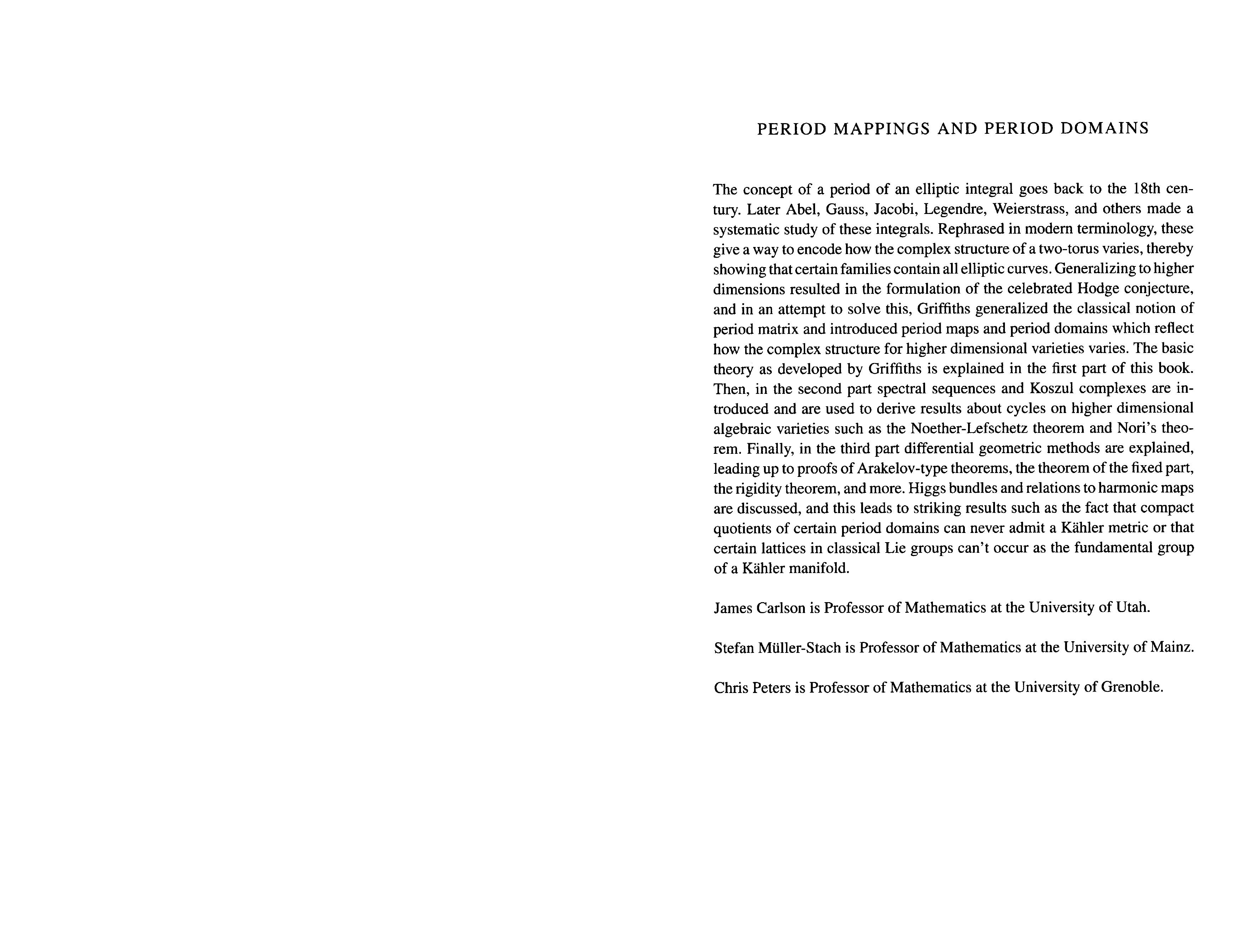 Period Mappings and Period Domains by James Carlson Stefan Müller-Stach Chris Peters