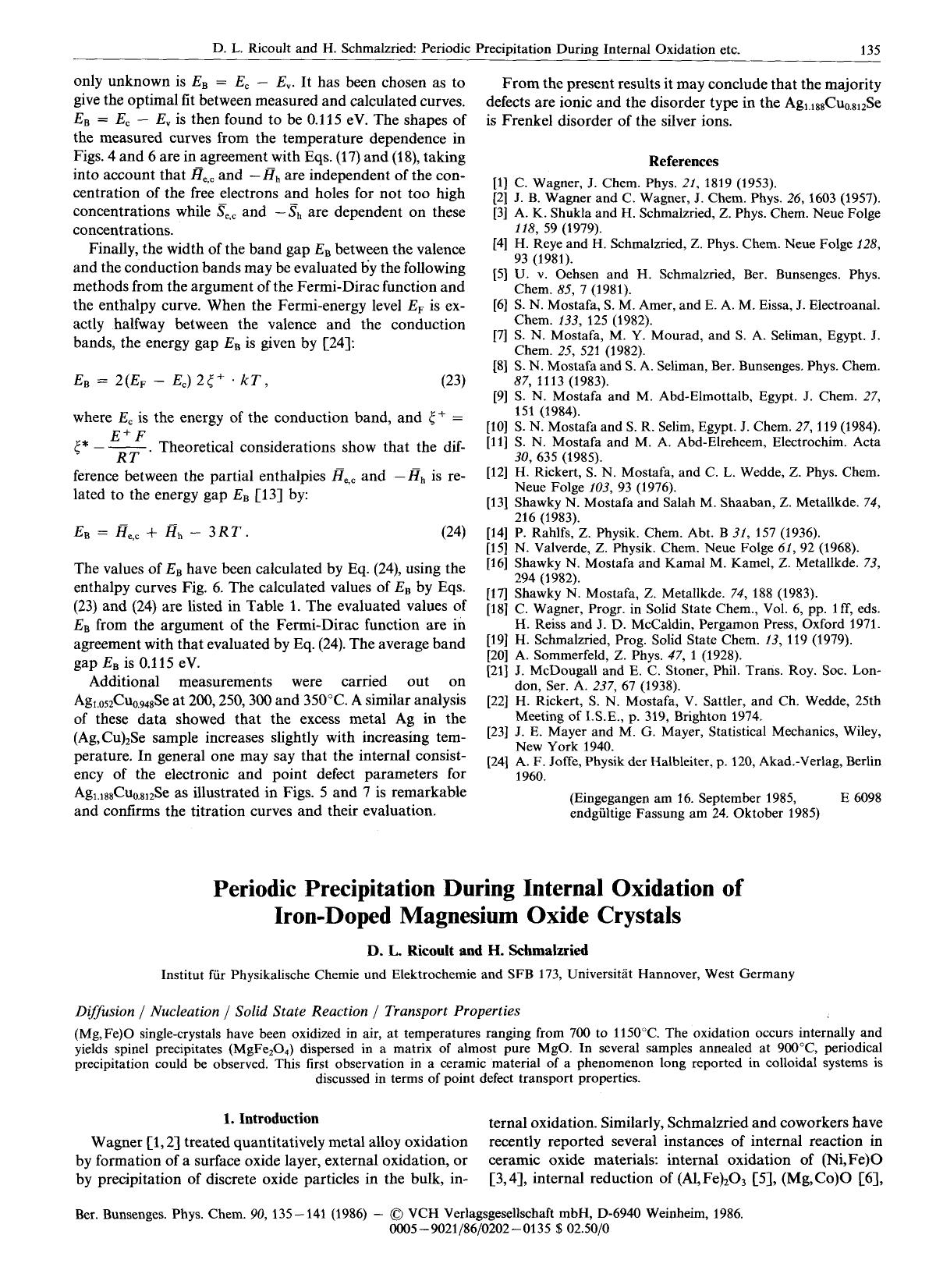 Periodic Precipitation During Internal Oxidation of Iron-Doped Magnesium Oxide Crystals by Unknown