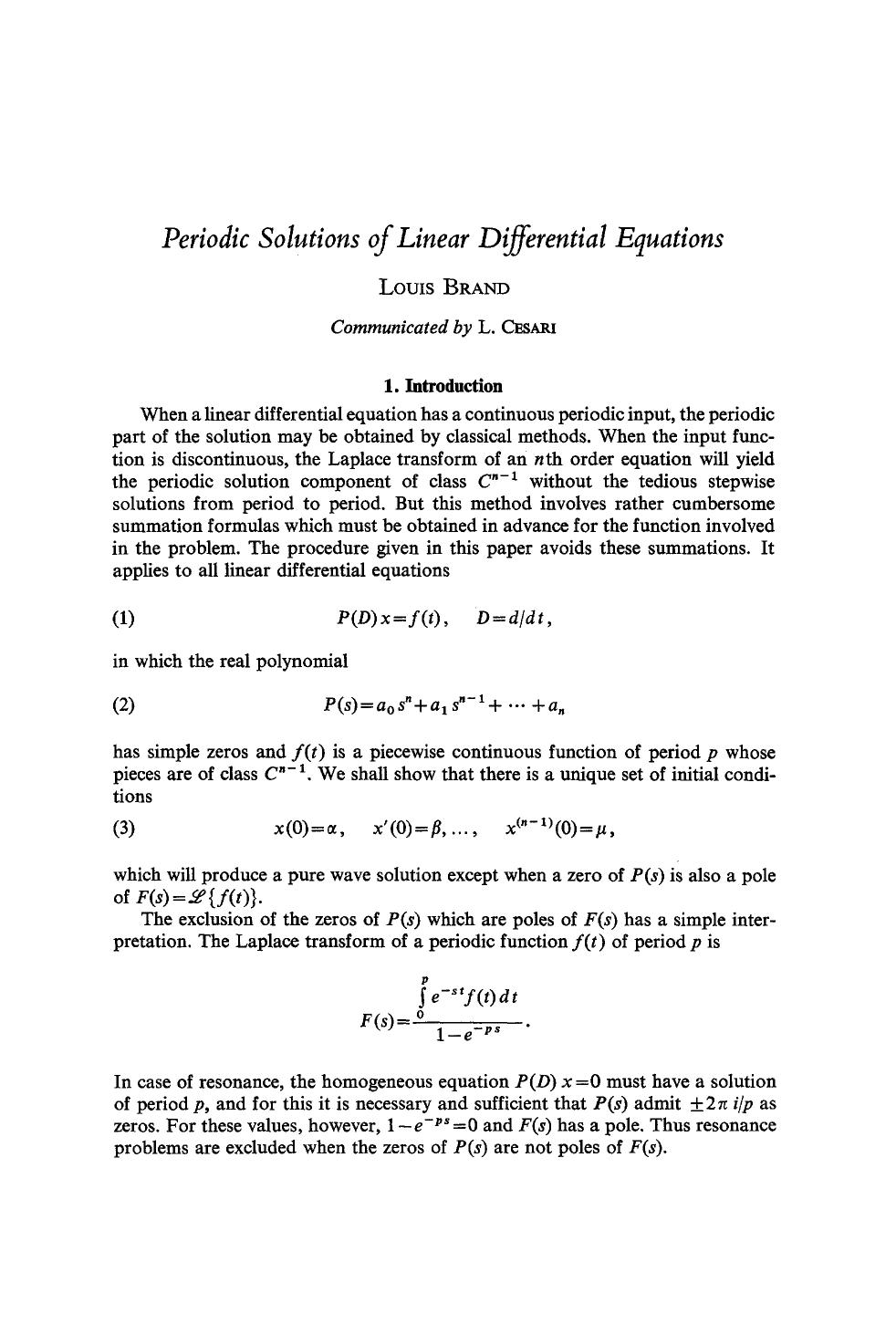 Periodic solutions of linear differential equations by Unknown