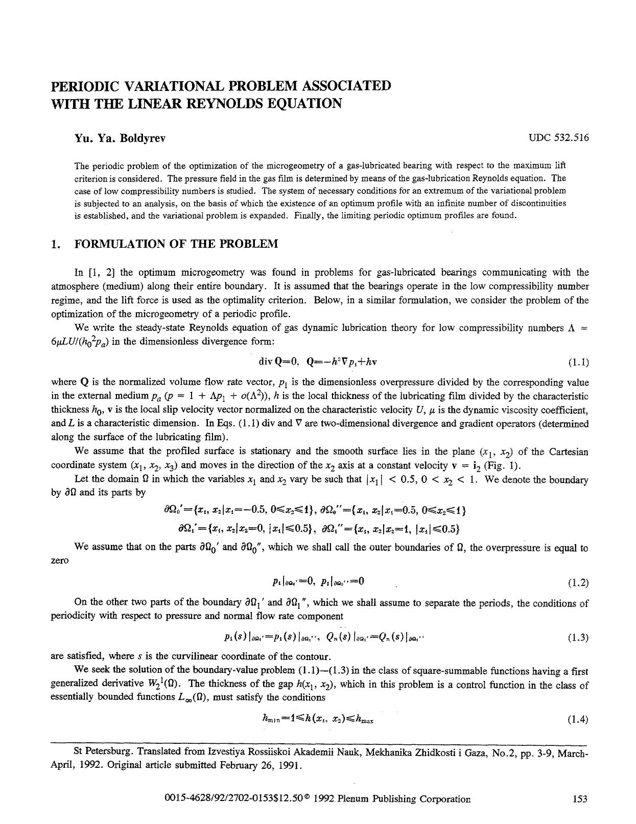 Periodic variational problem associated with the linear Reynolds equation by Unknown