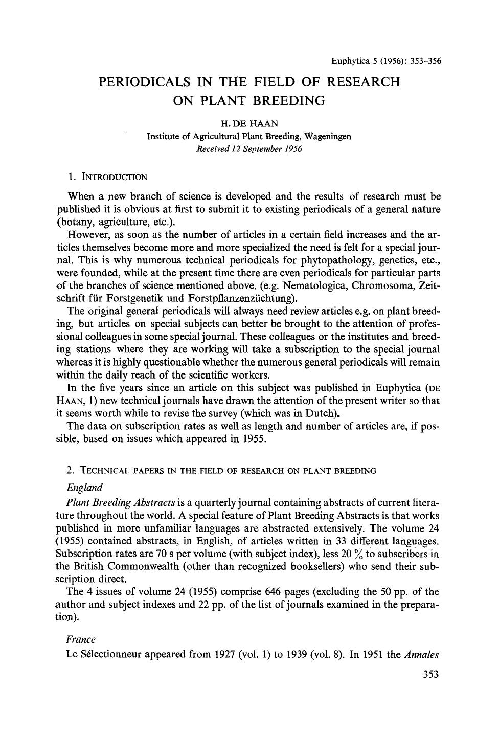 Periodicals in the field of research on plant breeding by Unknown