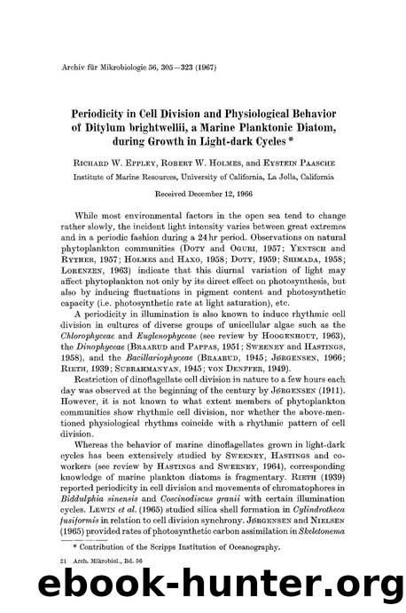 Periodicity in cell division and physiological behavior of ditylum brightwellii, a marine planktonic diatom, during growth in light-dark cycles by Unknown