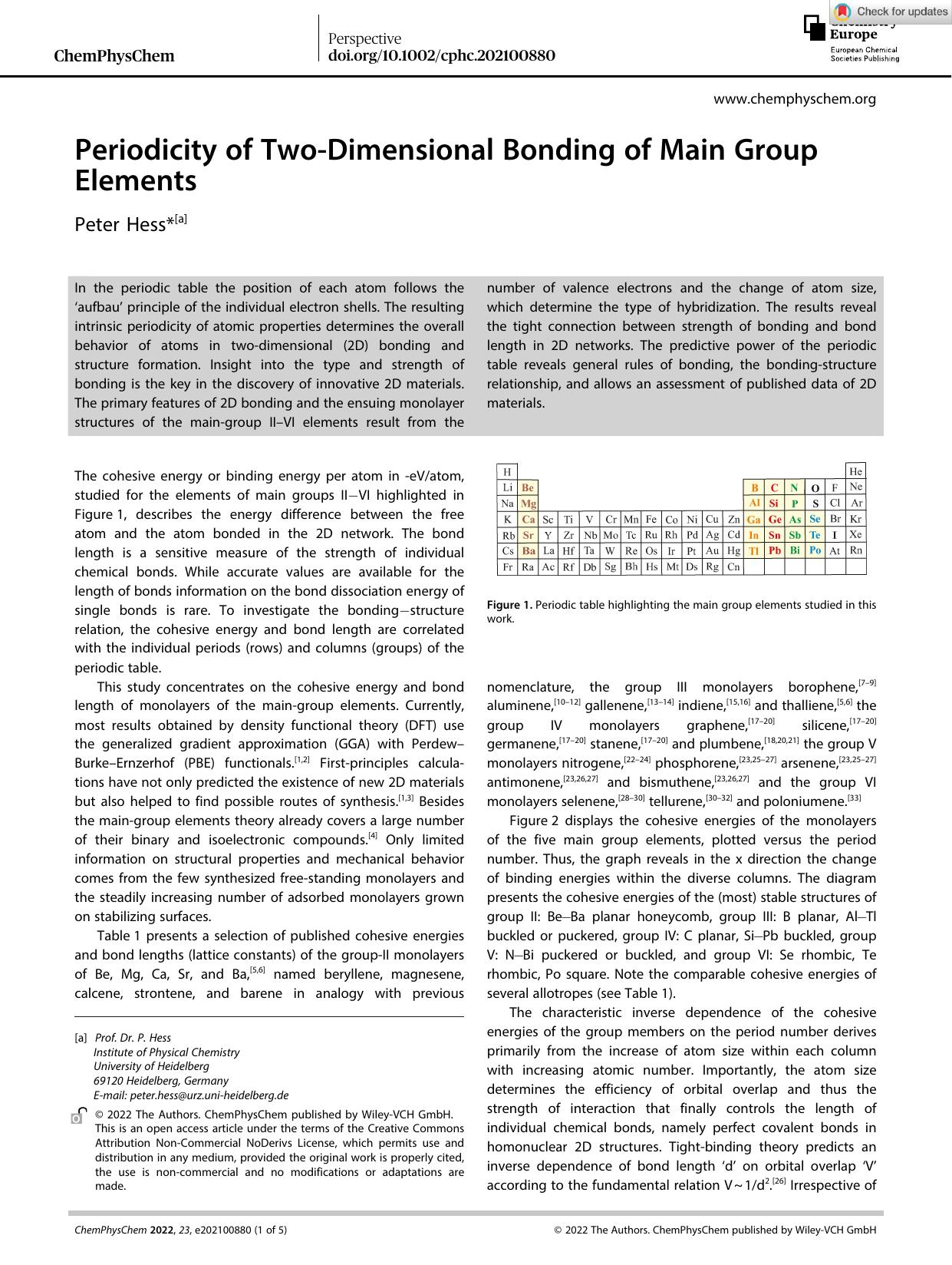 Periodicity of TwoâDimensional Bonding of Main Group Elements by Unknown